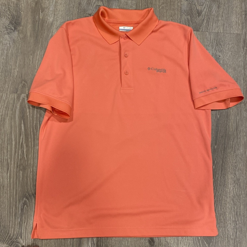 Columbia PFG Polo Shirt Mens Large Orange Performance Fishing Gear
